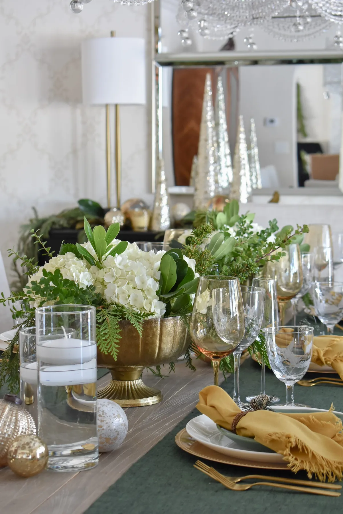 Elegant, Easy Christmas Centerpiece For Your Dining Table Handmade Gold Winter Christmas Table Centerpiece Artificial Plants