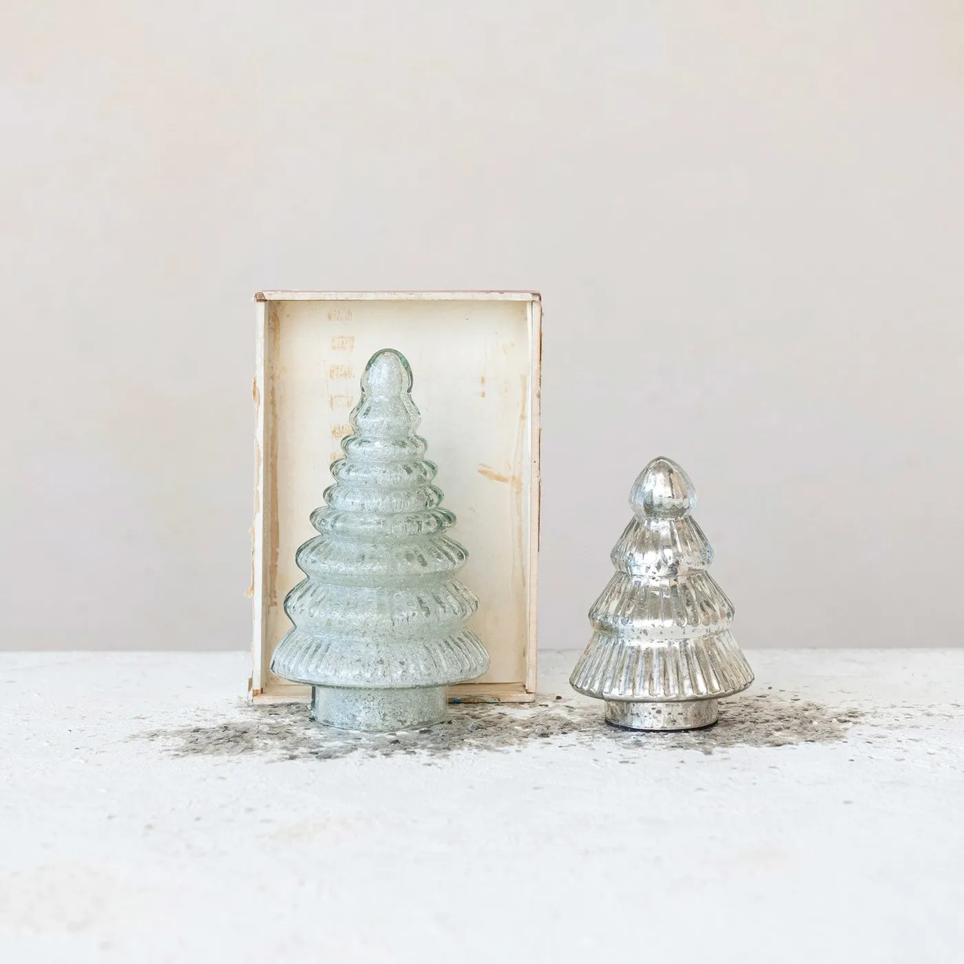 Embossed Recycled Glass Tree with White Seed Beaded Interior