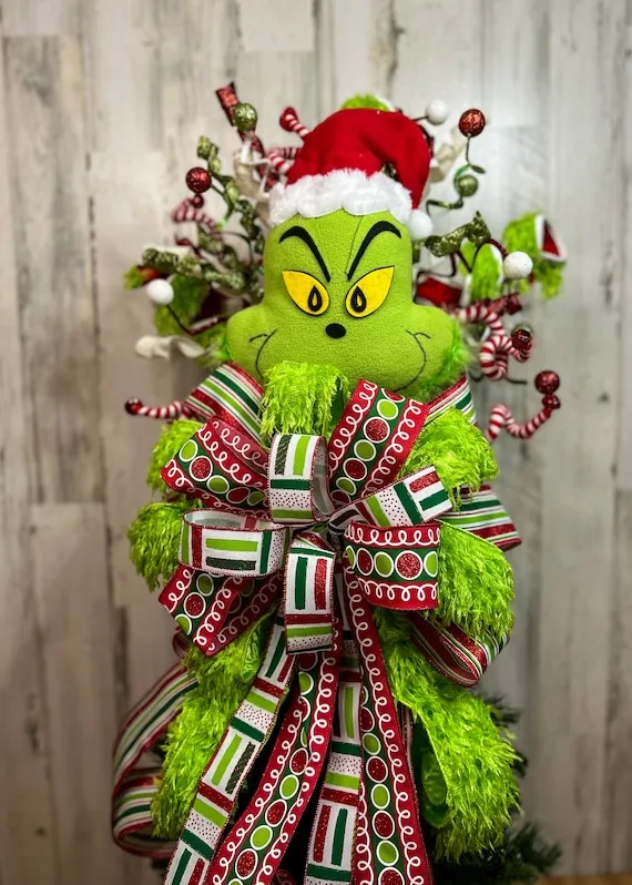 Extra Large Grinch Like Christmas Tree Topper, Large Bow Tall Grinch Tree  Topper For Trees over 7 Ft Tall New