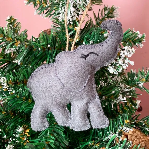 Felt Decorations Handmade Smiling Elephant Felt Decoration, Stuffed Decorations, Animal Ornament, Christmas Ornaments, Christmas Tree Decoration