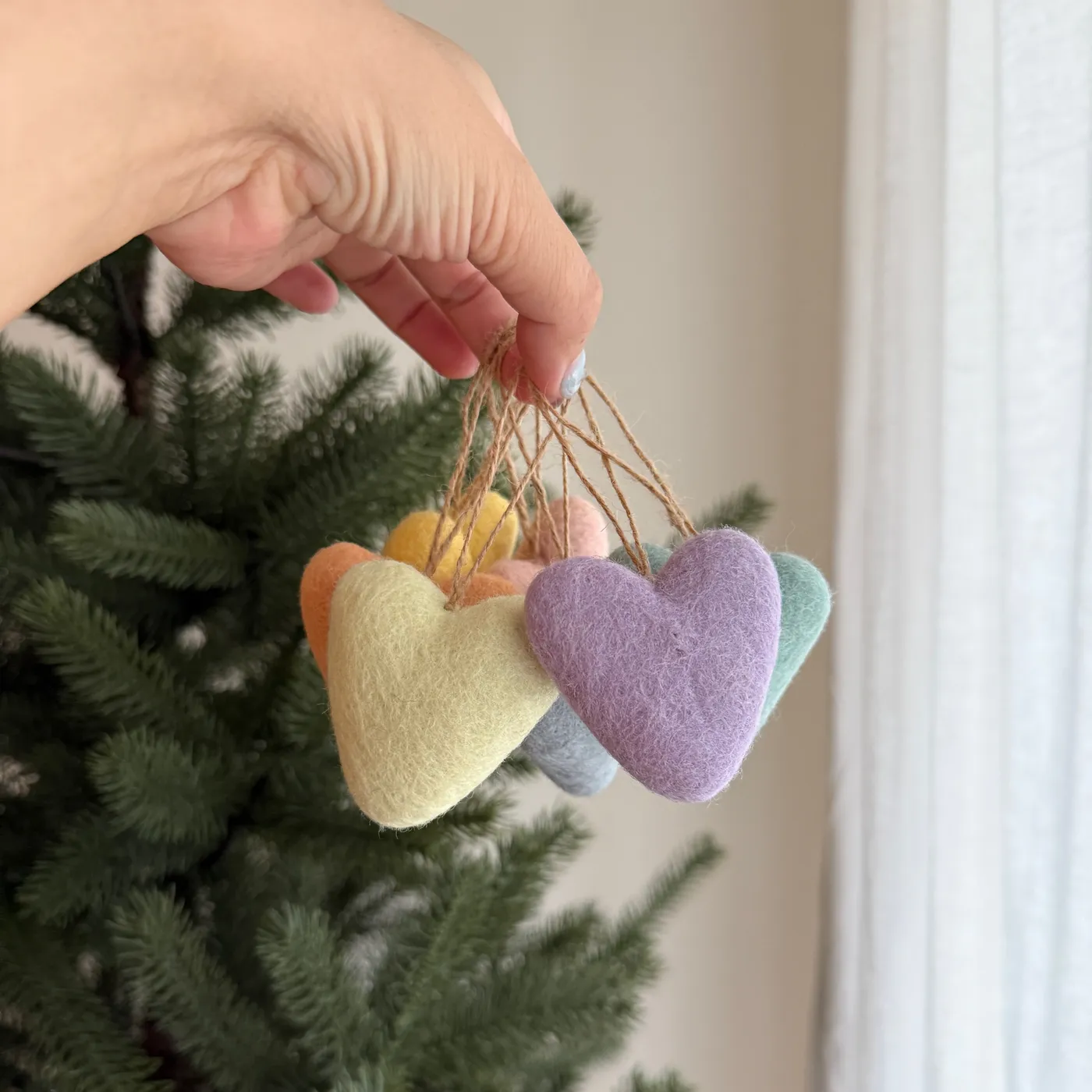 Felt Heart Ornament - Rainbow Set of 7 Pastel