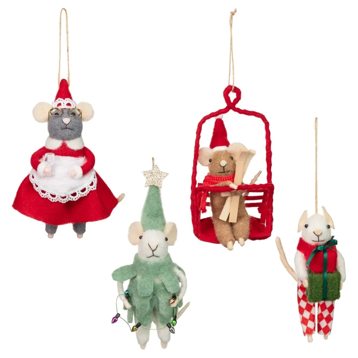 Felt Mouse Christmas Tree Decoration Felt Mouse In Sweater – Set Of Christmas Ornaments Chickadees Wooden Toys