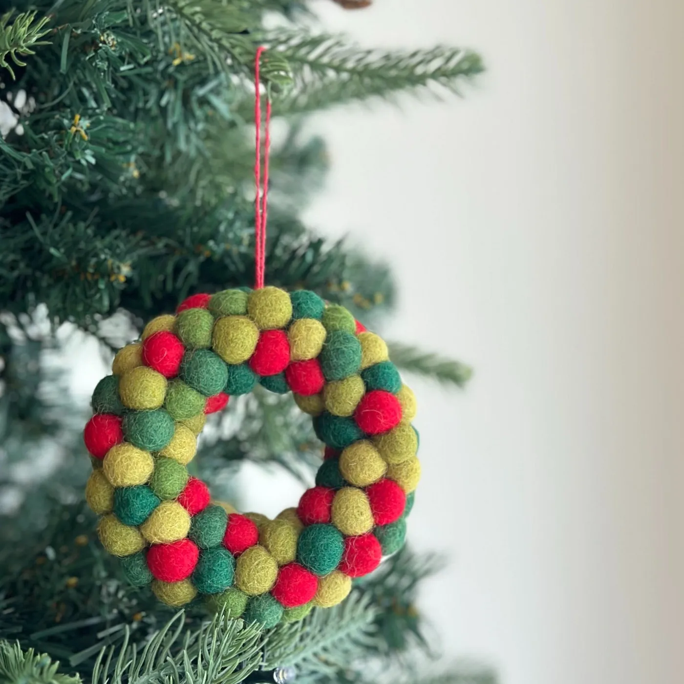 Felt Ornament - Mini Pompom Heart Wreath 4' | Ganapati Crafts Co. Greenery