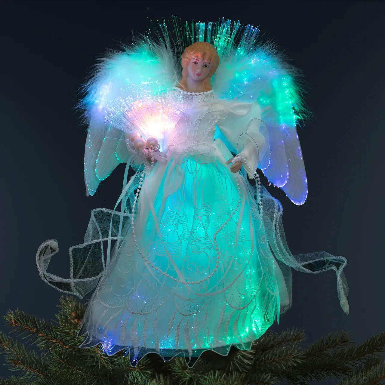 Fiber Optic Angel Angel Tree Topper White Christmas 12' Fiber Optic Animated Tree Topper White Angel