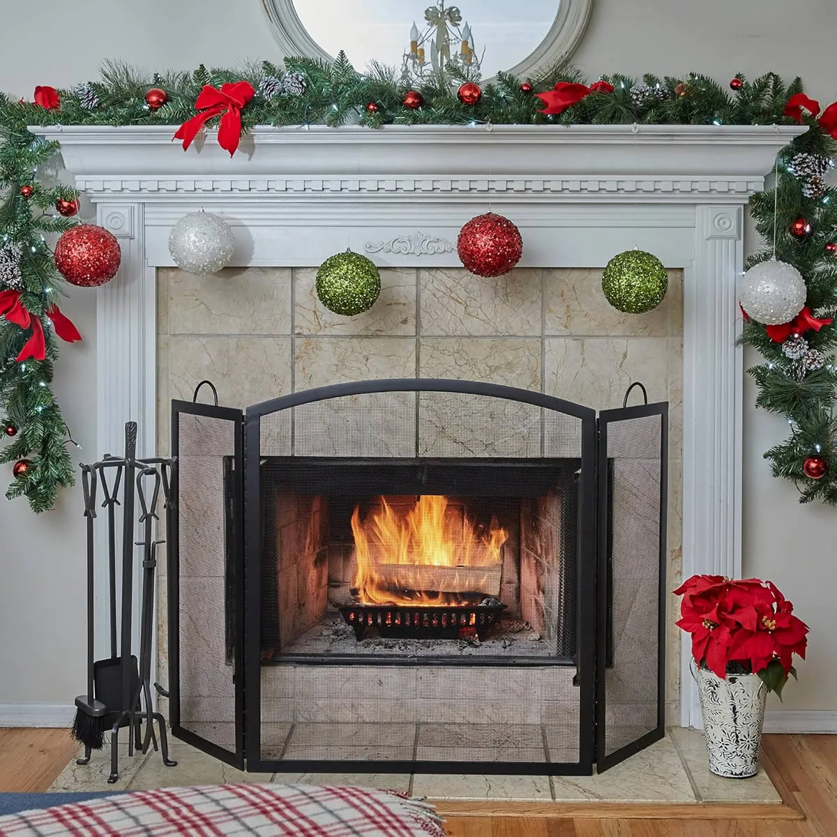 Fireplace Screen Decor Grates Fireplaces Stoves Pleasant Hearth 54-in  Espresso Steel 3-Panel Arched Fireplace