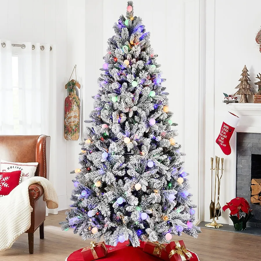 Flocked Christmas Christmas Multicolor Christmas Trees Pine RGB Christmas Tree 210 Cm 3200 LED Flocked Poly
