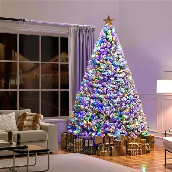 Flocked Christmas Multicolor Decorated Tree Christmas Trees Yaheetech Snow Flocked Hinges Tree With 250 Multicolor LED Lights —
