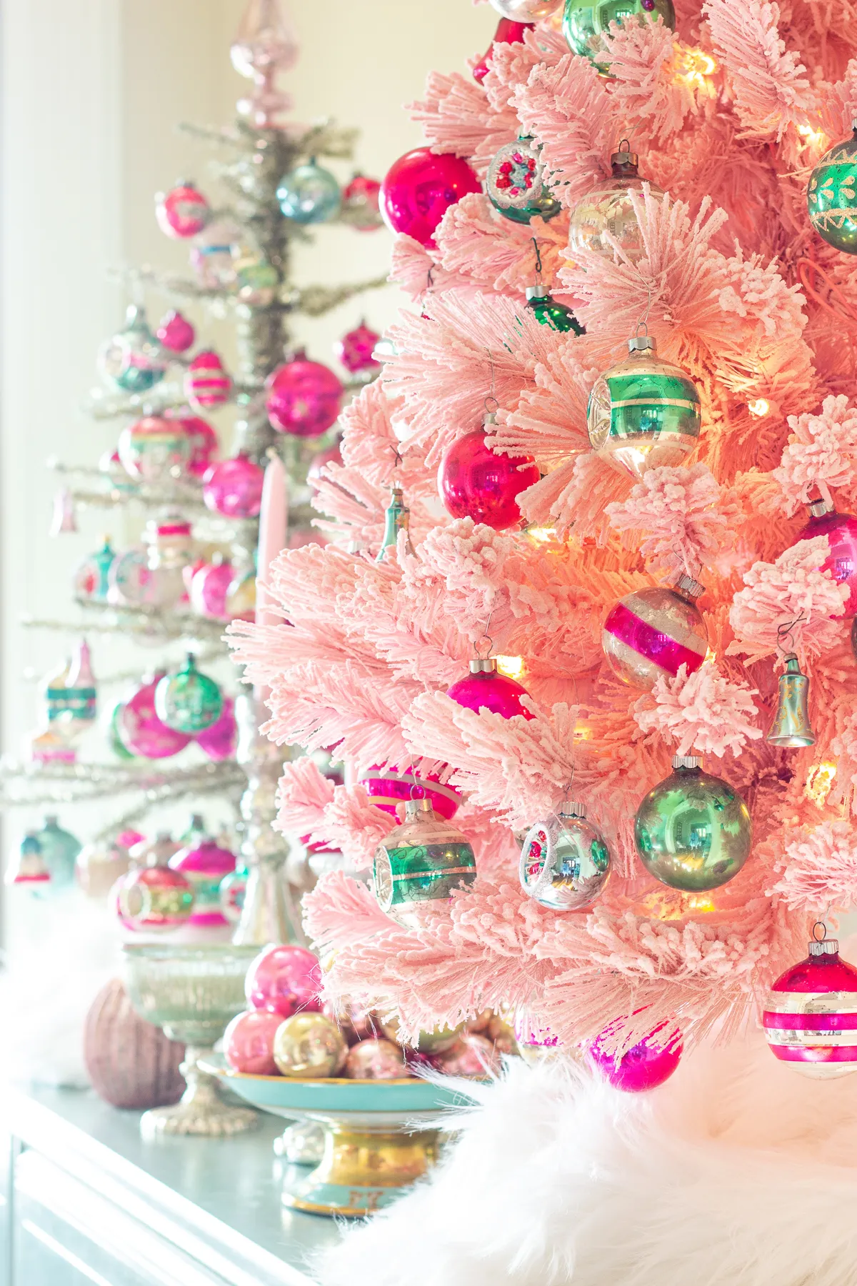 Flocked Christmas Tree Shiny Brites Colorful Vintage Christmas Tree