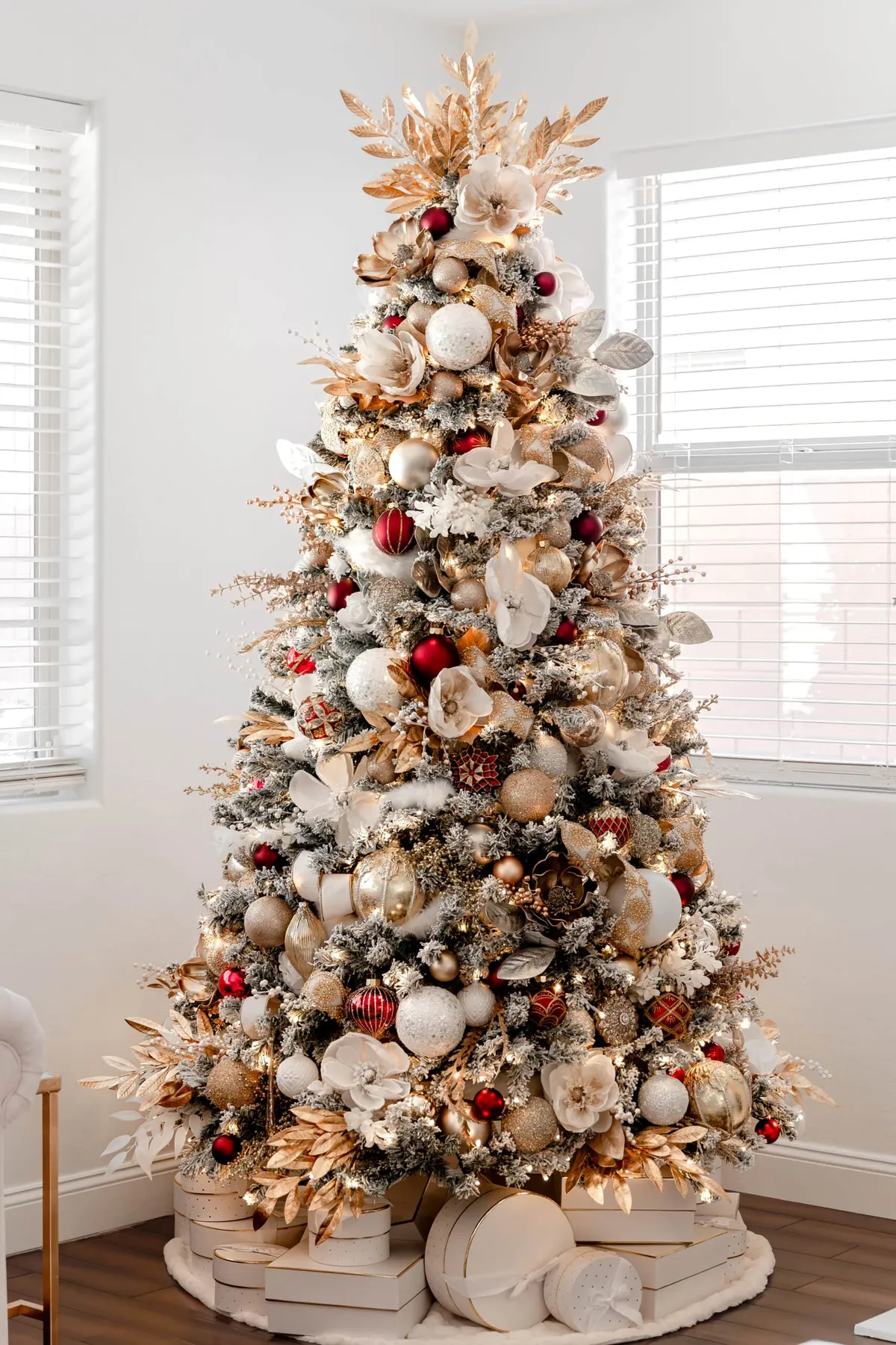 Flocked Christmas Trees Red And Silver Christmas Ornaments Red Gold New Silver White Christmas Tree Decorating A Classic Vendors And