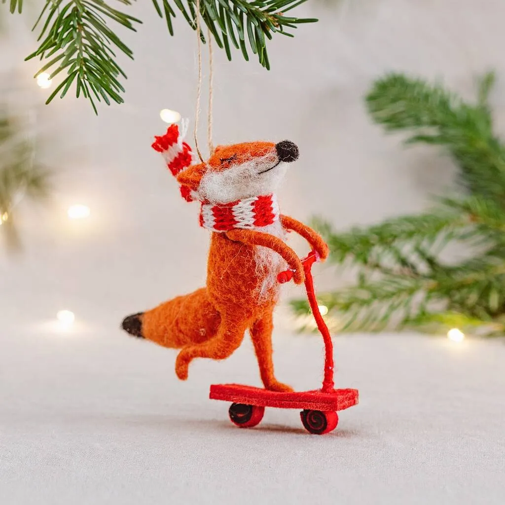 Fox Selling Christmas Decor / Customer-focused On A Scooter Felt Hanging Decoration