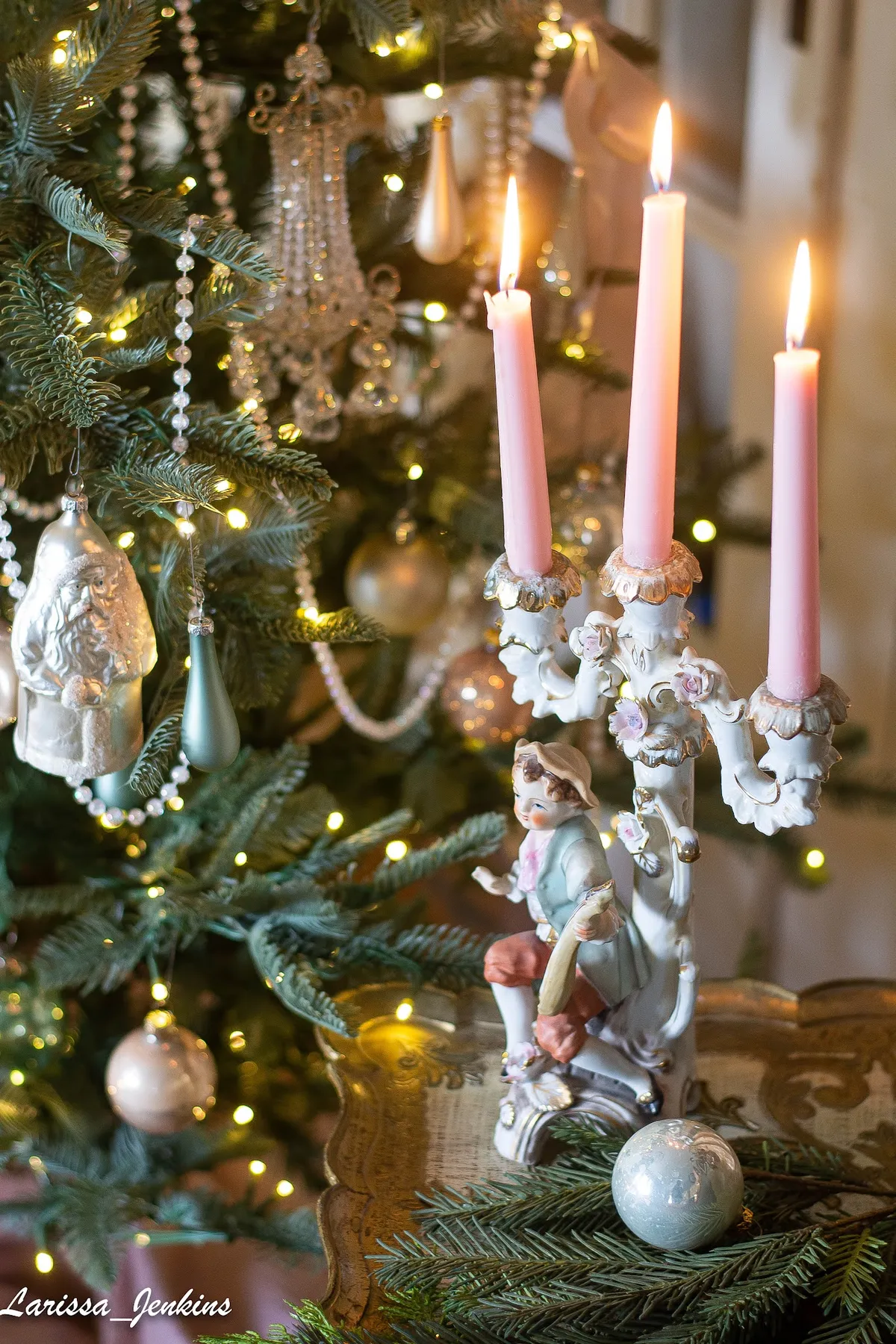 French Style Christmas Decor in the Library - Welch House 1900