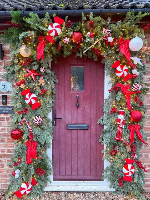 Front Responsive Door Garland Christmas Decoration , Buy Candy Cane Red Bauble Flower