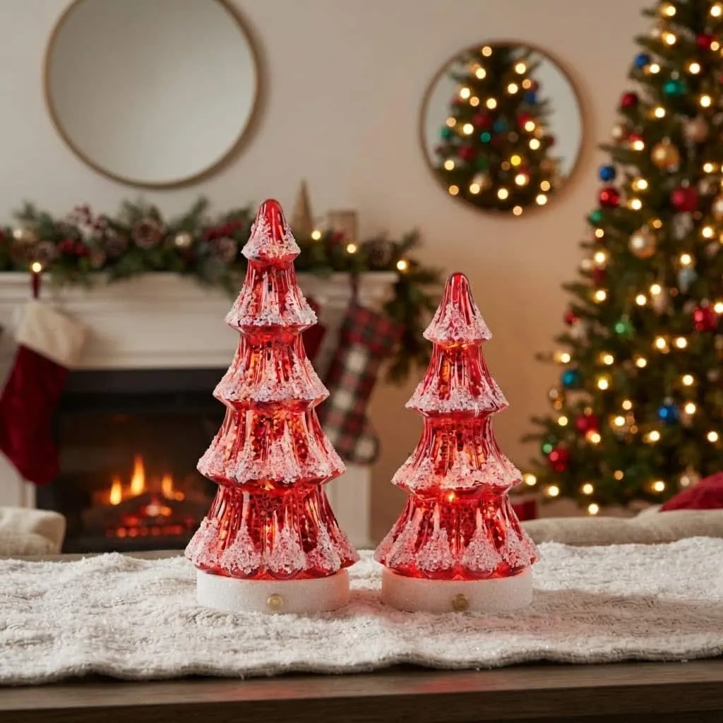 Frosted Red Glass LED Trees / Set of 2 - The Crafty Decorator