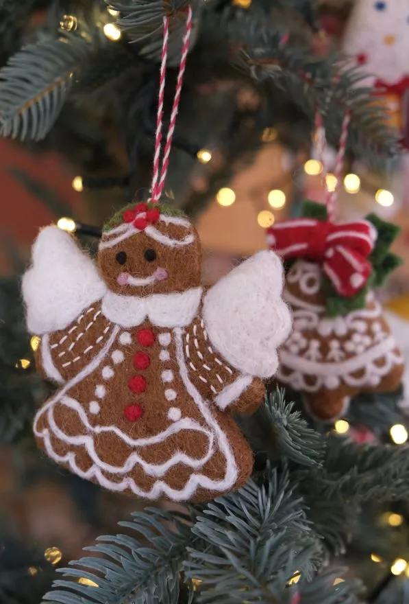 Gingerbread Angel and Bell Hanging Decoration - Fiona Walker England