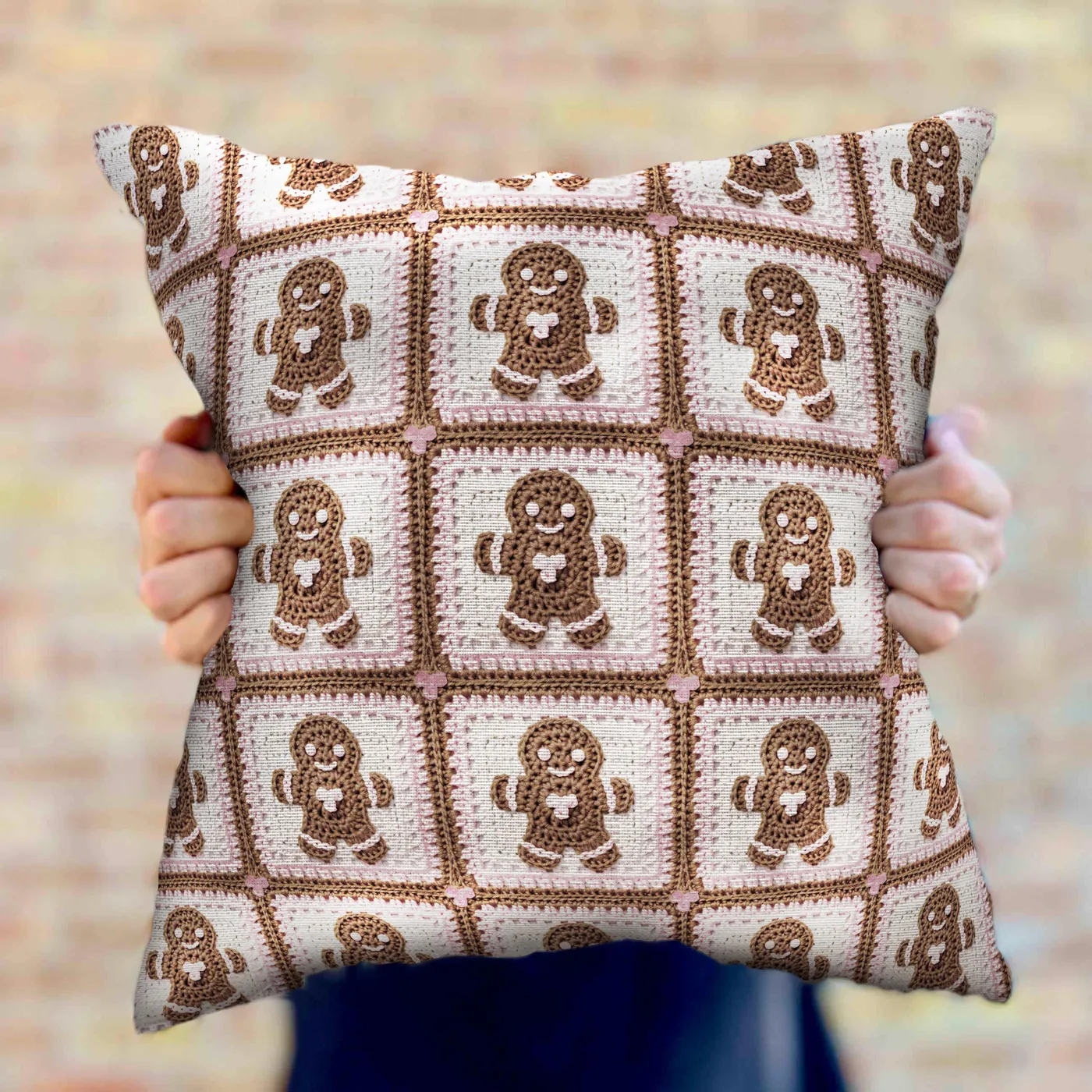 Gingerbread Cookie Woven Christmas Throw Pillow Gift: Pastel Holiday Decor