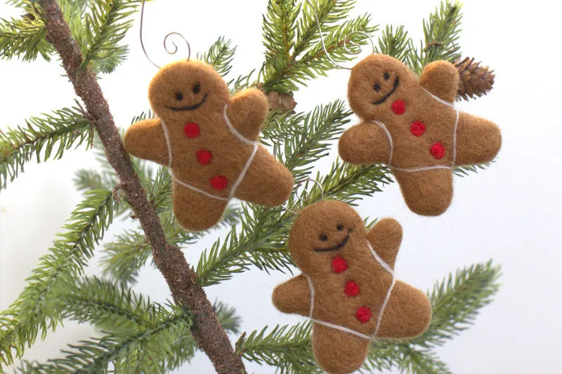 Gingerbread Men Christmas Tree Ornaments- Handmade by Matthew and Mae Set of 3