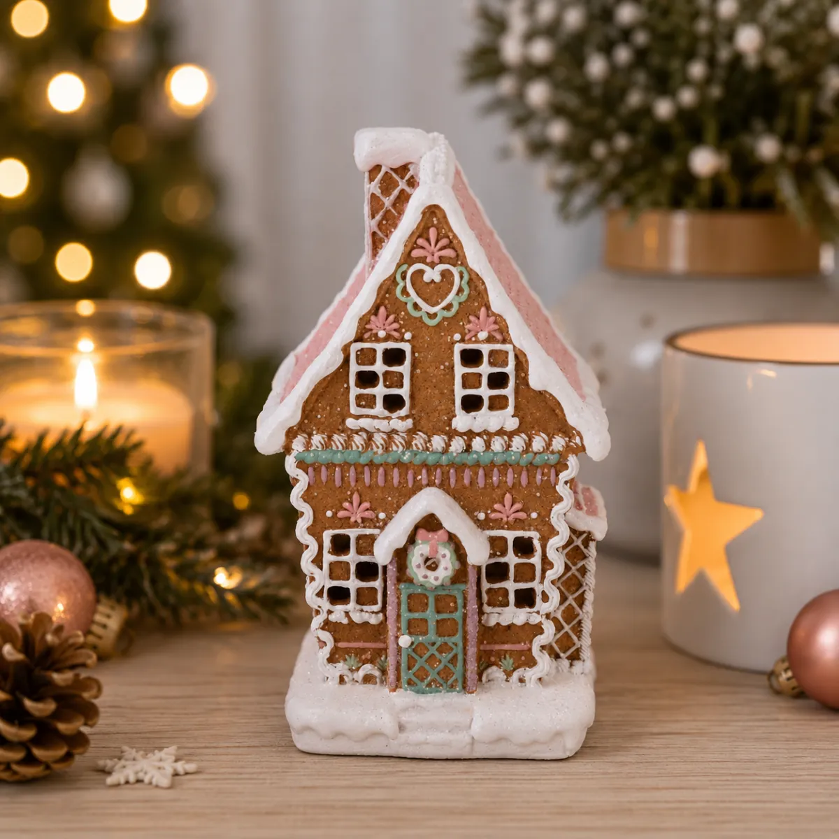 Gisela Graham Pastel Gingerbread House Christmas Decoration