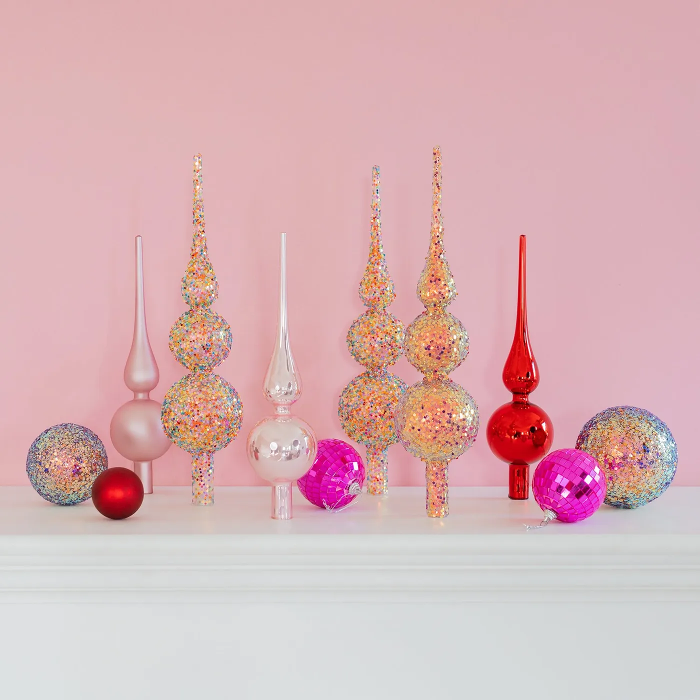 Glass Christmas Tree Topper, Shiny Soft Pink, 27cm/10.5in