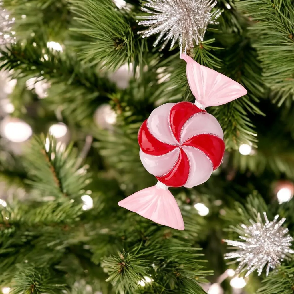 Glass Peppermint Candy Ornament