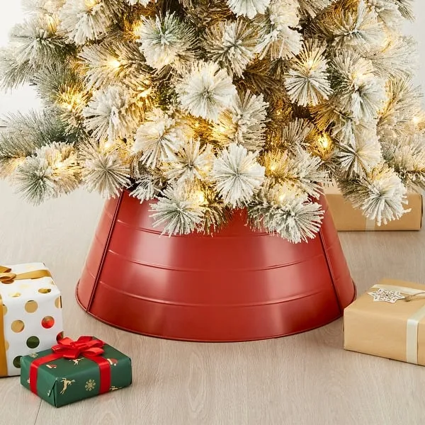 Glitzhome 22 in. D Christmas Painted Red Metal Tree Collar Glitzhome Metal  Tree Collar Tree Base Cover 22\' D Red