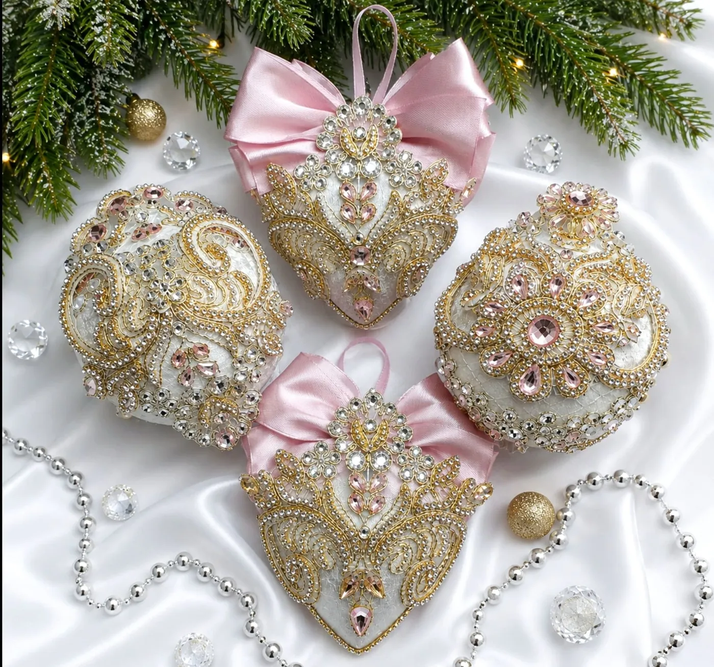 Grey Velvet Christmas Ornament Set