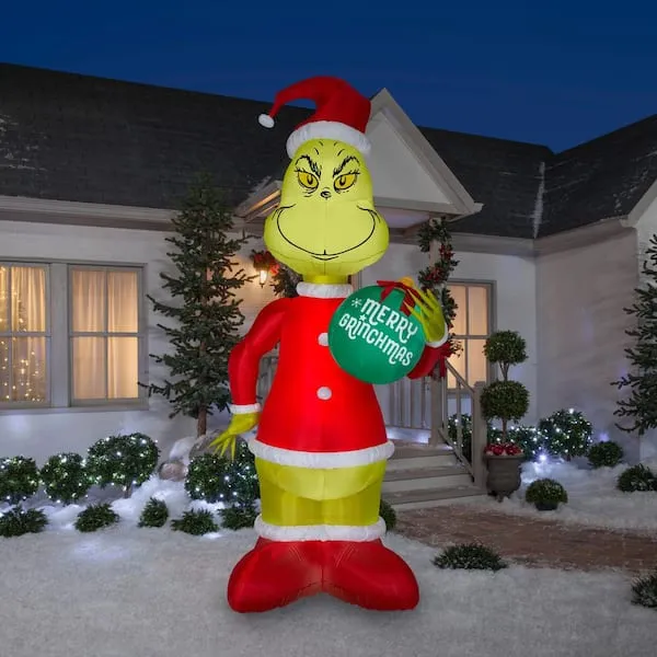 Grinch Gemmy Inflatable Metal Seasonal Yard Décor Gemmy 11 H X W Airblown  Grinch WithOrnament Christmas Inflatable G-