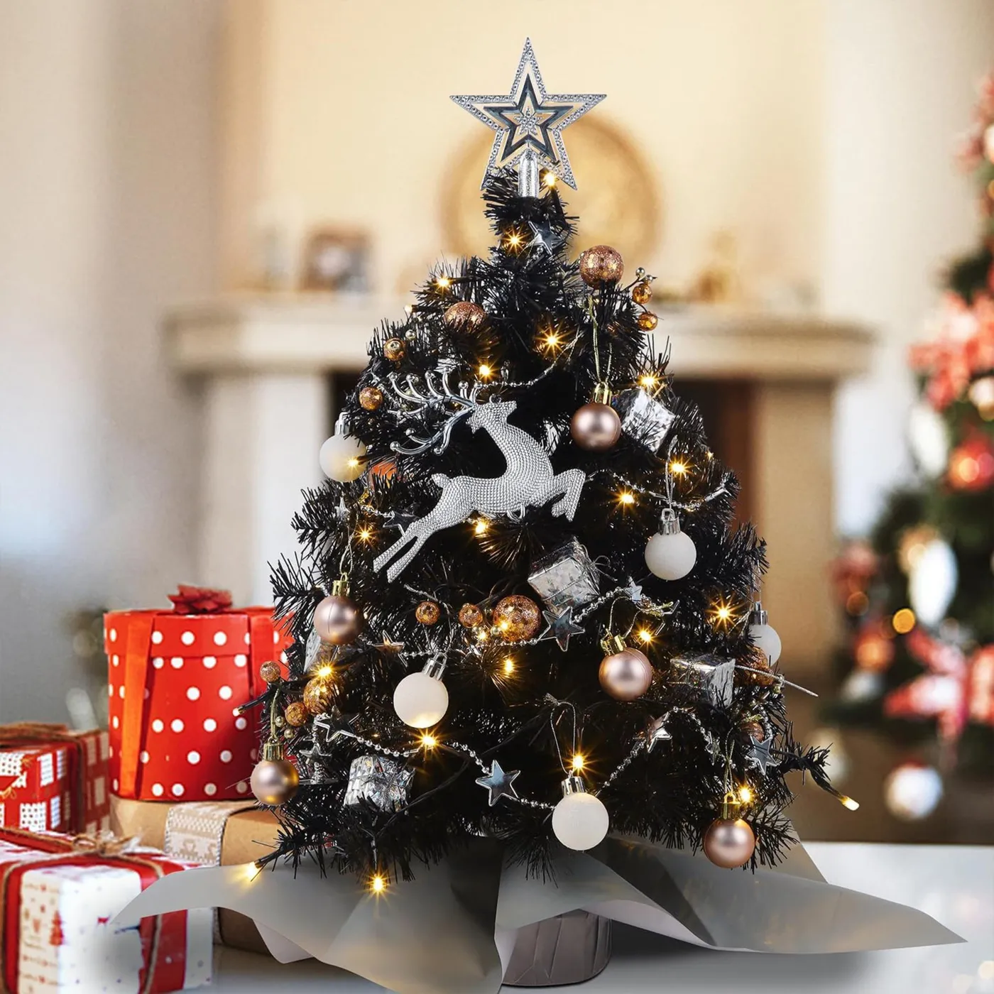 Halloween Tree Small Black Christmas Tree The Holiday Aisle® Black Mini  Halloween Christmas Tree, 24 Inch/2 FT Lighted Tabletop Artificial Xmas  Pine Tree, Small Tree Light Up Battery Operated Timer 