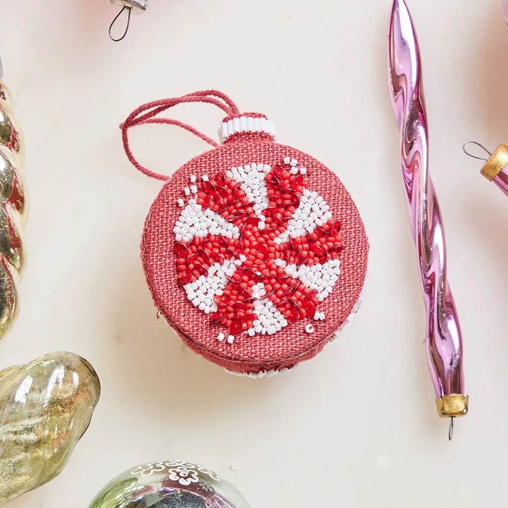 Hand-Beaded Red Crimson Vintage Bauble Christmas Tree Ornament