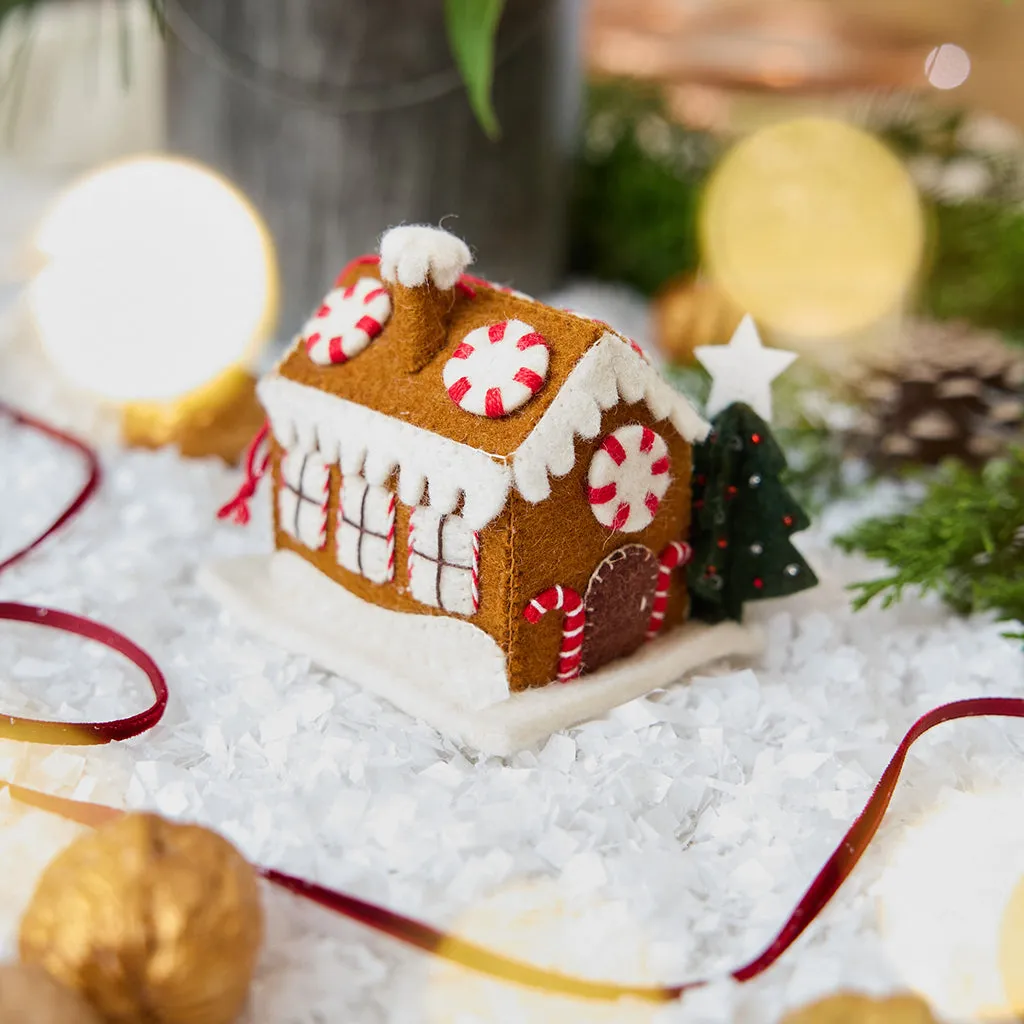 Hand Felted Brown Candy Land Gingerbread House Ornament – Craftspring