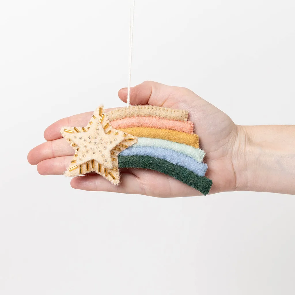 Hand Felted Desert Rainbow Shooting Star Ornament