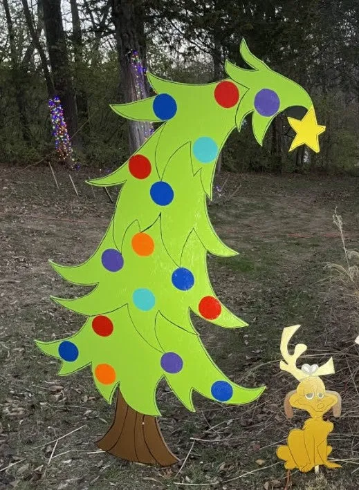 Hand Painted Wooden Yard Art - Grinch Style Tree - Outdoor Ready – Spring Valley Crafts