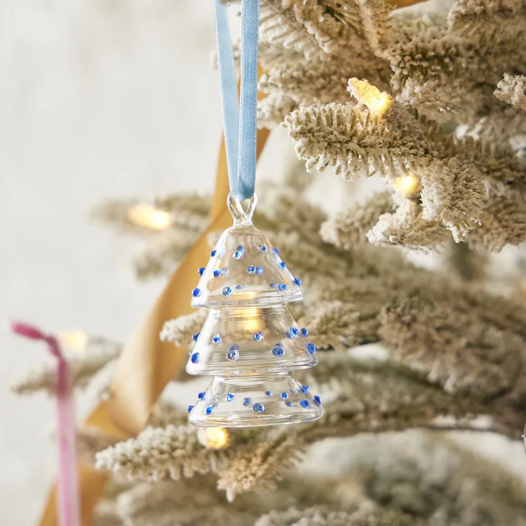Handblown Blue Dots Glass Tree Ornament