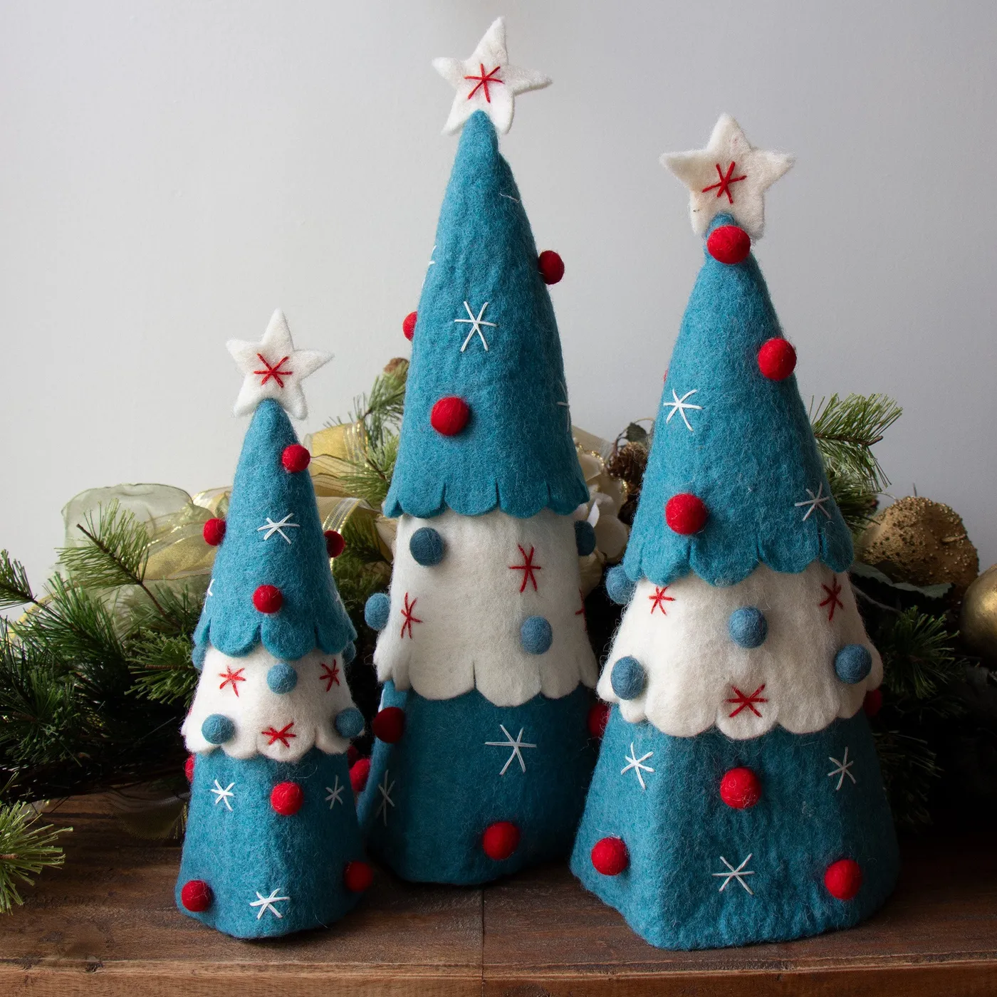 Handcrafted Felt Christmas Tree Topper or Tabletop Decor, Set of 3 Tur - Gifts With Humanity