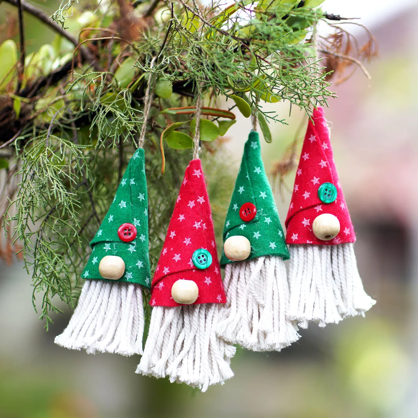 Handmade Cotton Christmas Tree Ornaments (Set of 4) - Santa's Hat | NOVICA