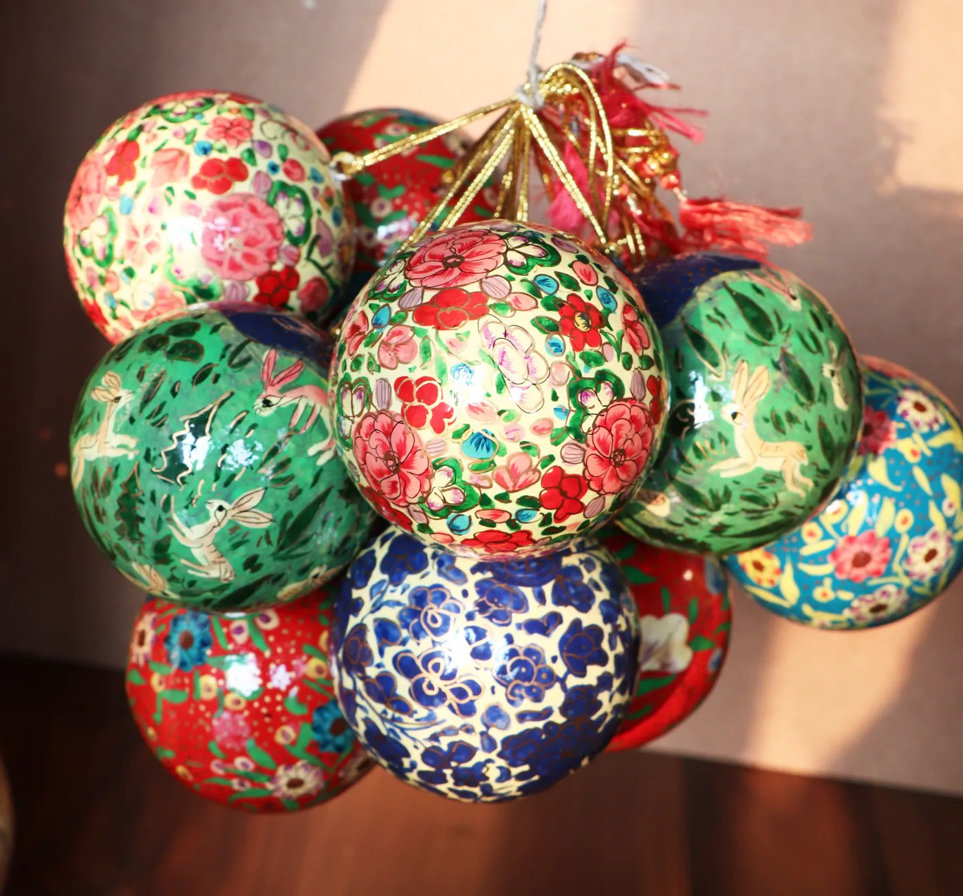Handmade Paper Mache Christmas Balls Set - YogaKargha