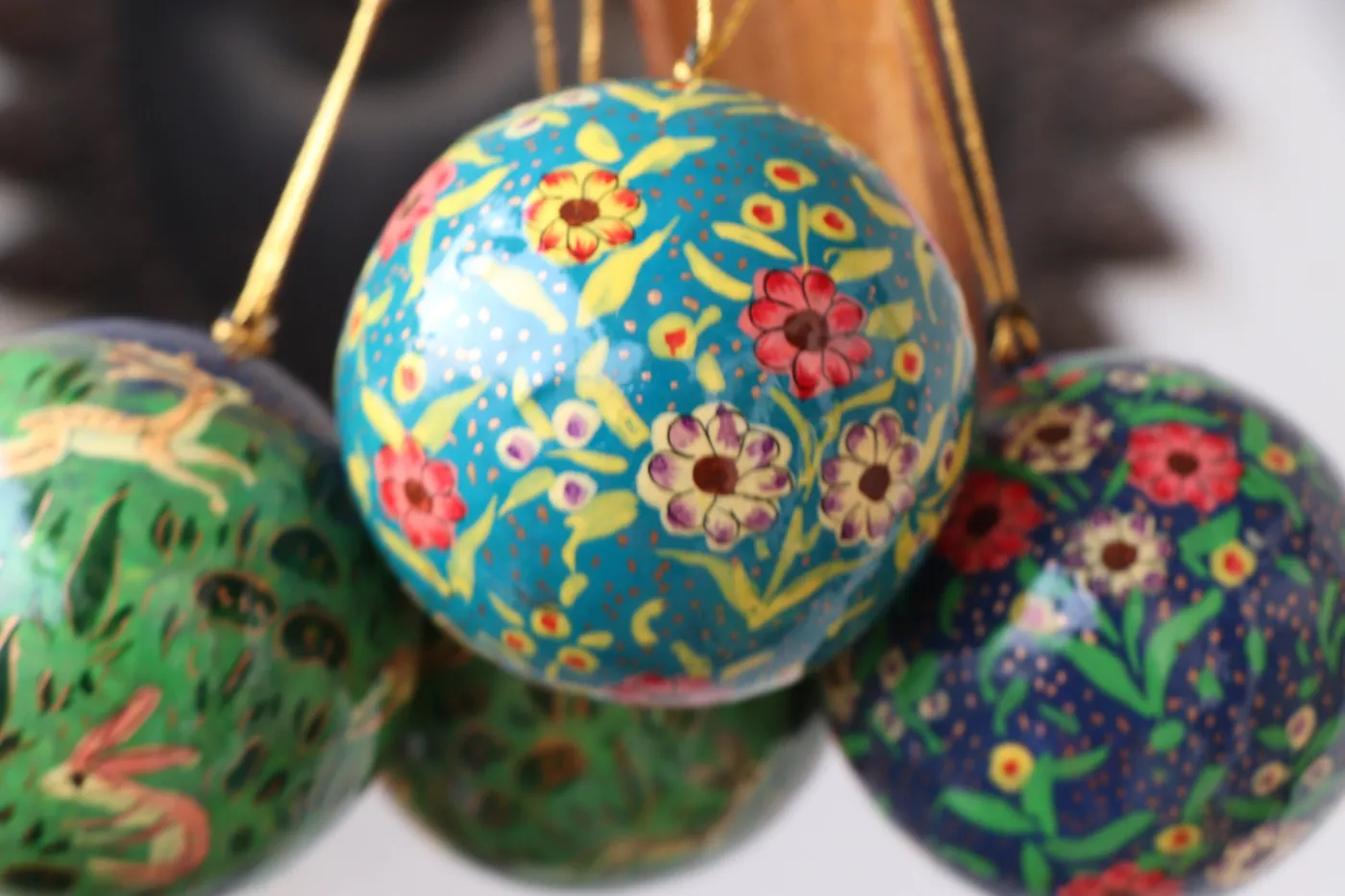 Handmade Paper Mache Christmas Balls Set - YogaKargha