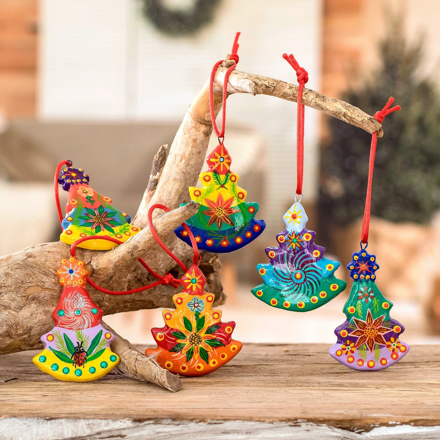 Handmade Tree Ceramic Ornaments (Set of 6) - Christmas Tree | NOVICA Canada