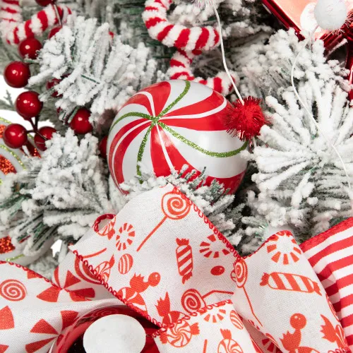 Heavily Flocked Pine with Candy Cane Striped Ornaments Christmas Wreath - 28' - Unlit | Christmas
