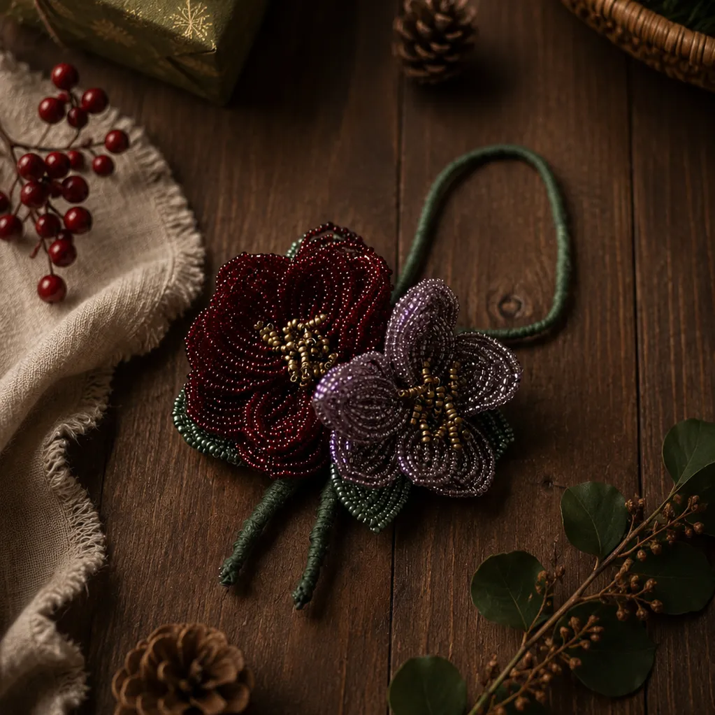 Hellebore Christmas Ornament | Hand-Beaded Tree Decoration