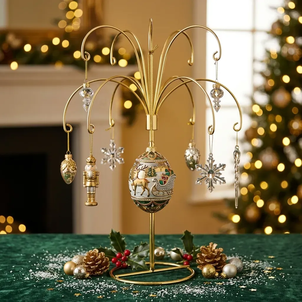 HOHIYA 2-Piece Gold Ornament Display Stand 13.5 Inch Heavy Duty Hanging Ornament Holder for Glass