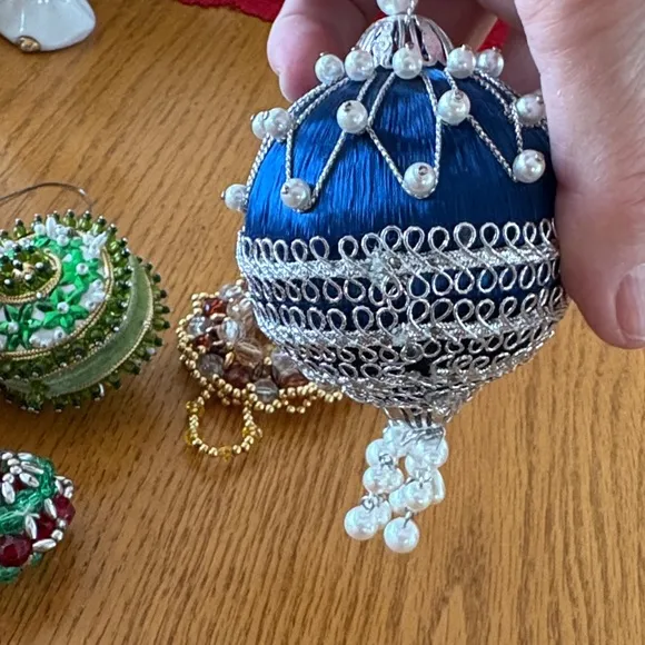 Holiday Christmas Handmade Beaded Satin Ornaments Set 10-2 Handcrafted  Beaded Christmas Ornaments Set - Multicolor Lot of 10