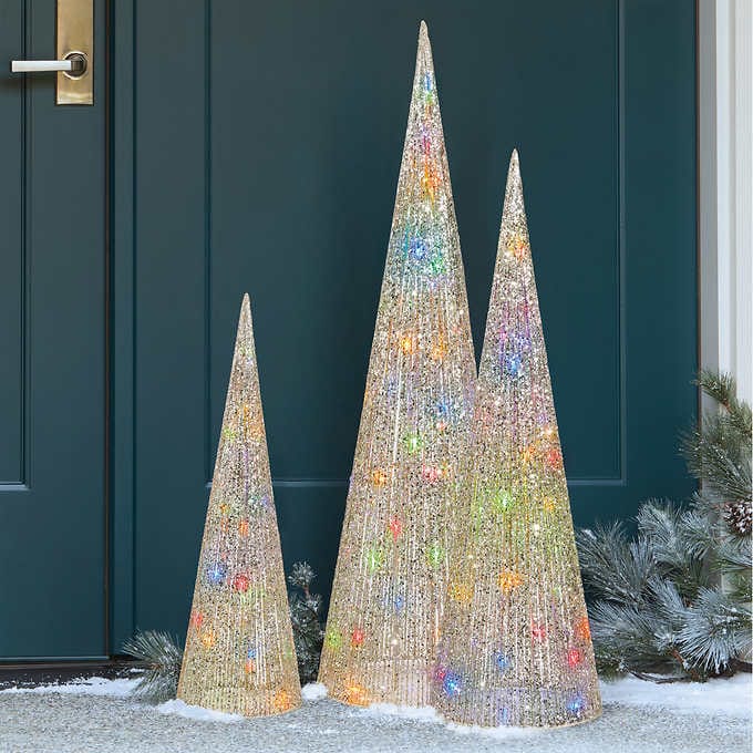 Holiday Cone Trees w/Multicolor LED Lights, 3-piece - Grow Xmas Trees