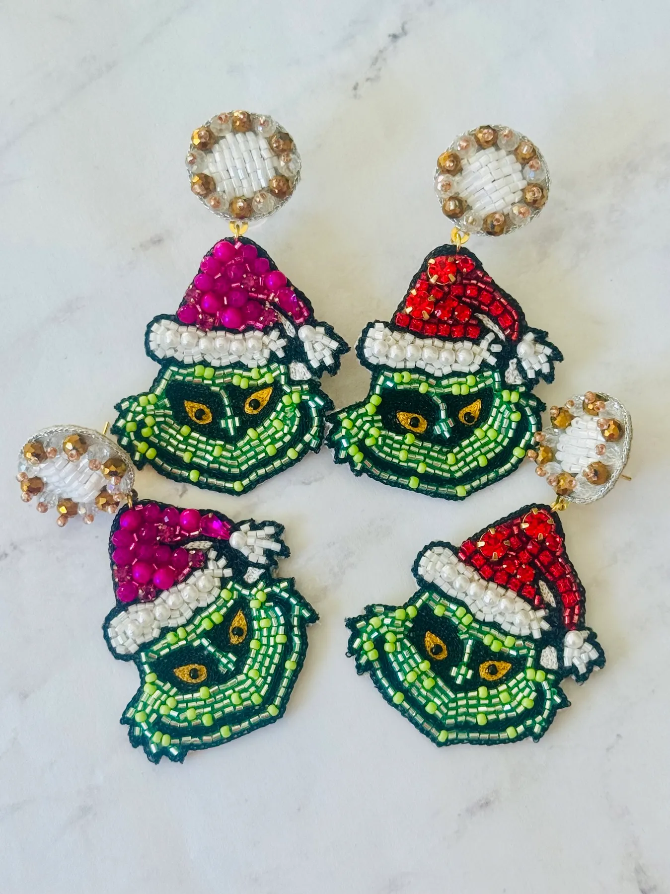 Holiday Favorite Beaded Grinch Earrings | Louie Love