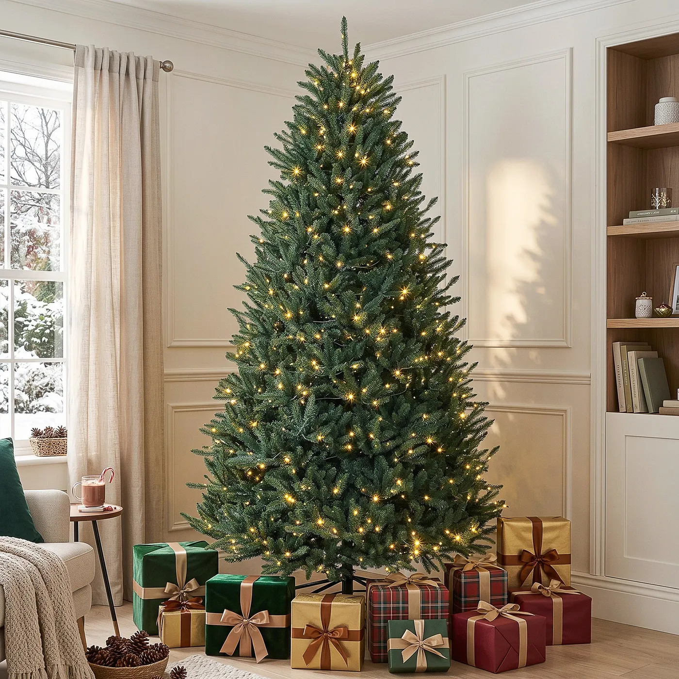 HOMCOM 9ft Prelit Christmas Tree, Colorado Blue Spruce, Easy Plug, Hinged Xmas Tree with Warm White & Multi-Color LED Lights