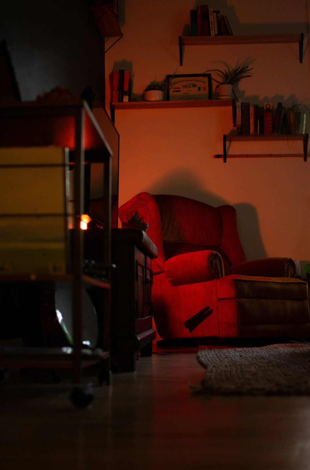 Inspiration for Halloween. A reading corner turned spooky with lights. Who sits in the chair? A ghost? A spirit? The 100-year old house has history...