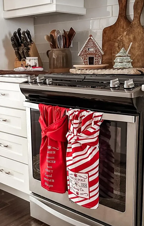 Kitchen Christmas Dish Towels Farmhouse Christmas Gingerbread Kitchen Towel  Set Of Antique Farmhouse