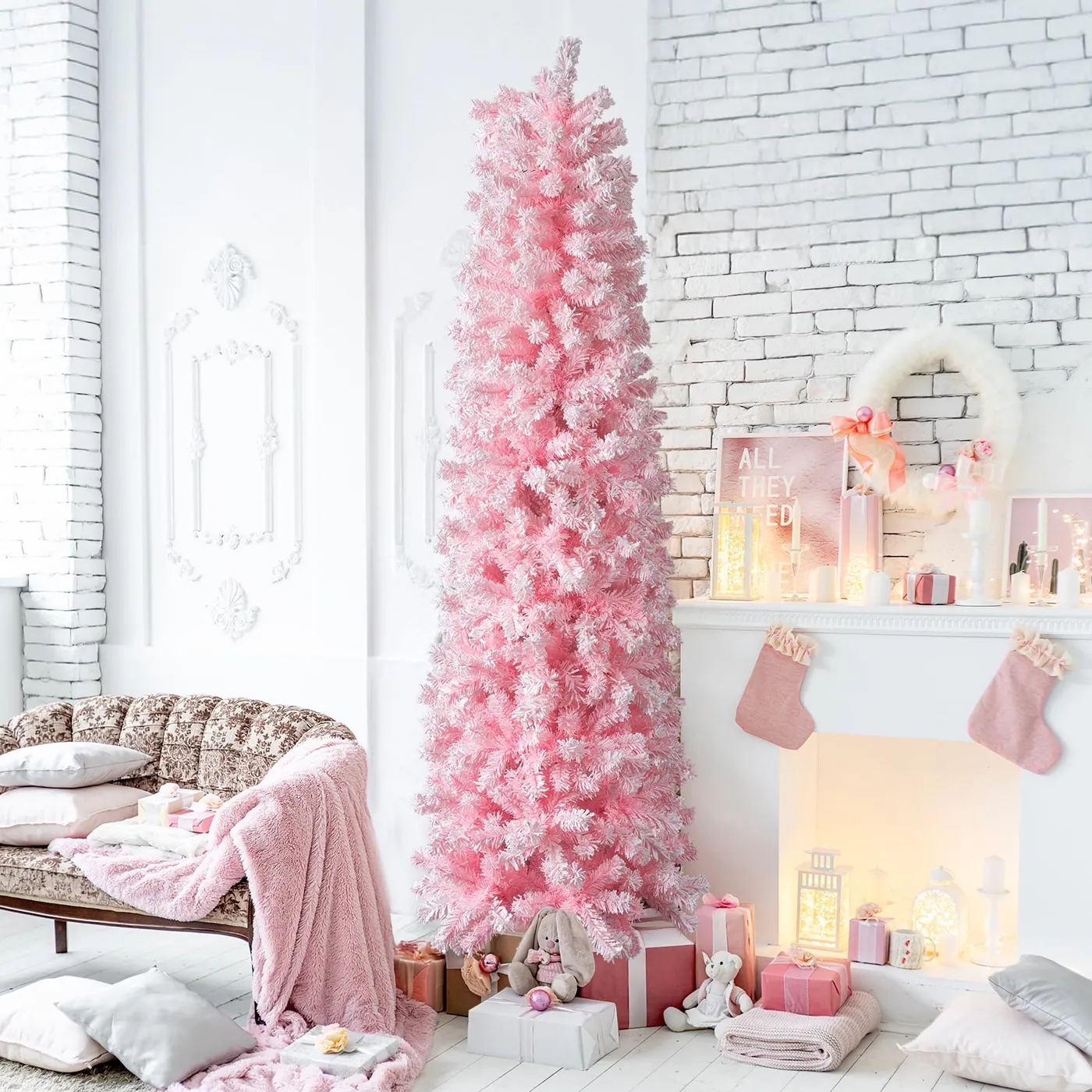 Ktaxon 7.5ft Christmas Tree Snow Flocked Pink Hong Kong | Ubuy