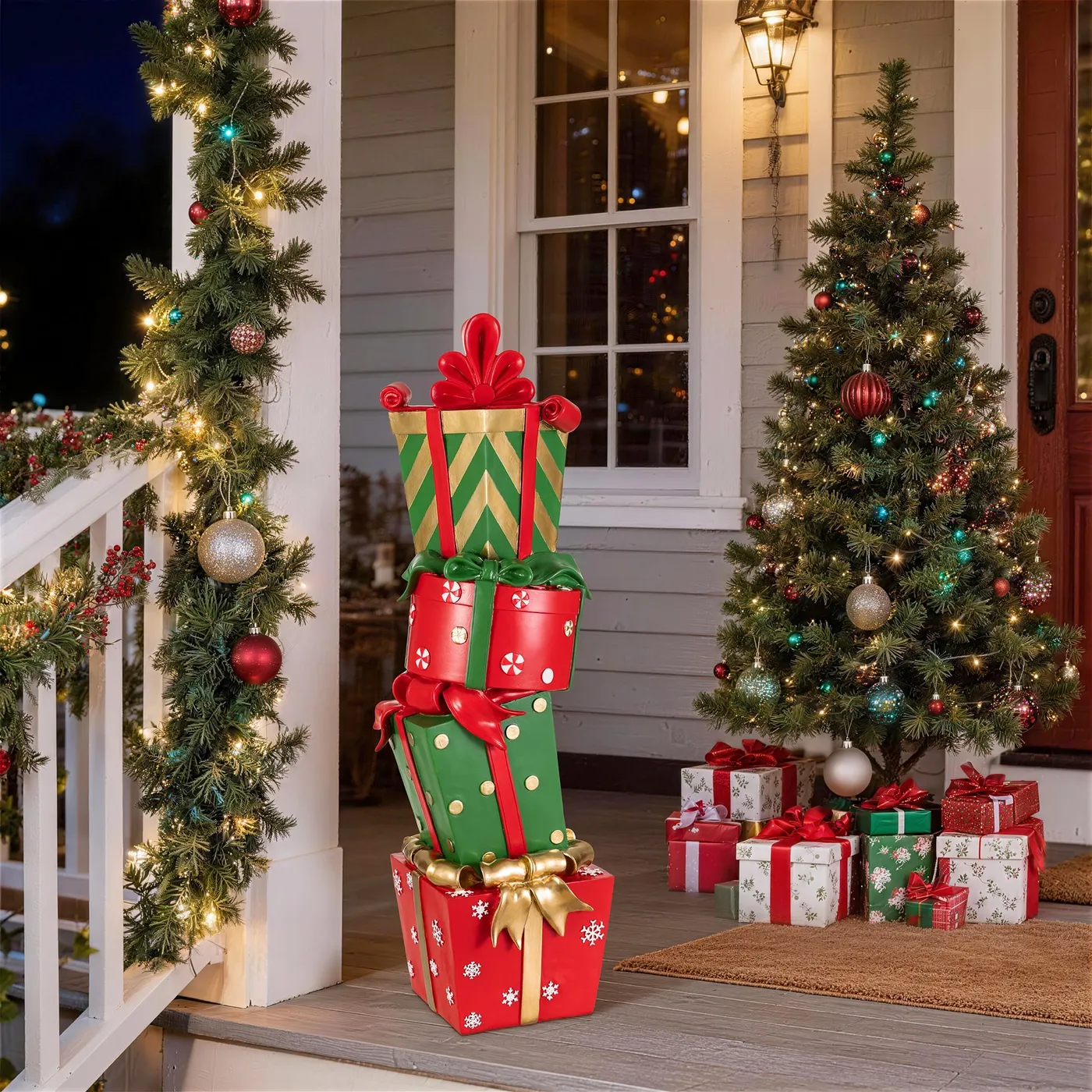 Large Christmas Porch Decor Glitzhome 36 H Lighted Wooden Santa Porch Decor Christmas  Yard Decor (KD)
