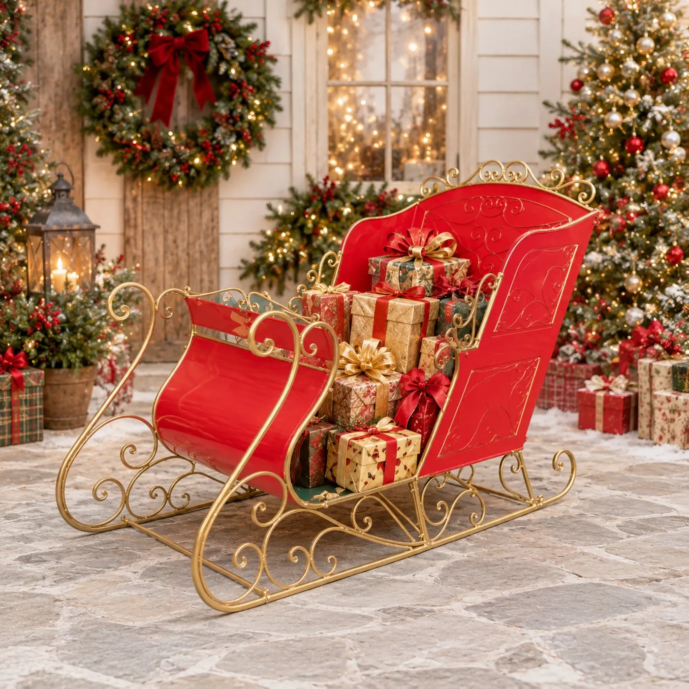 Large Life-Size Victorian-Style Iron Christmas Sleigh Decoration 'George'