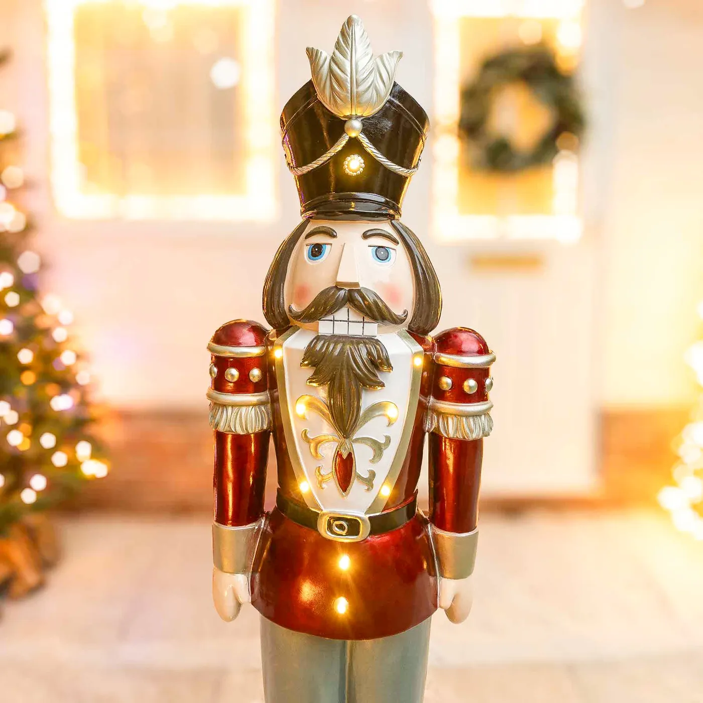 Large Nutcracker Soldier Outdoor Christmas Nutcracker 5ft Large Traditional  Xmas Nutcracker Red, Green Gold With LEDs